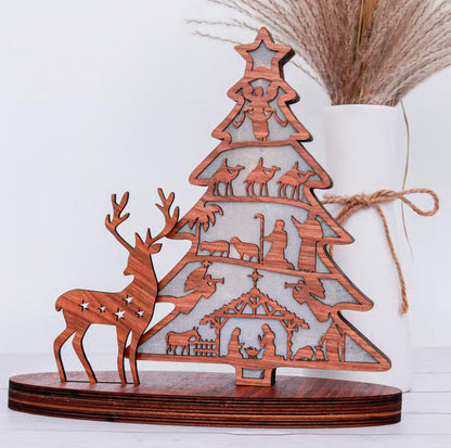 3D Wooden Nativity Scene Book Display With Light
