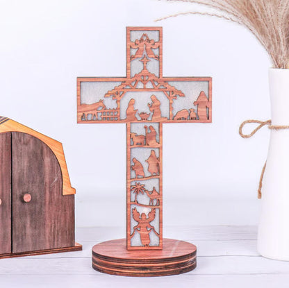 3D Wooden Nativity Scene Book Display With Light